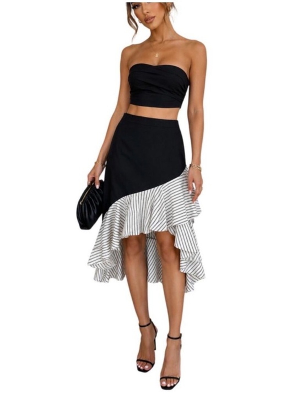 AMUR Salma Cascading Striped  Ruffle High Low Organic Cotton Chacha Skirt 4 NWT